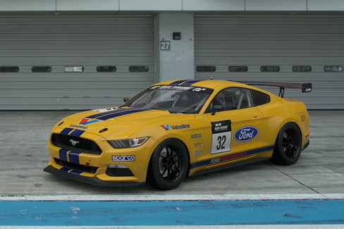 File:Ford Mustang Gr.4 (GT7, Yellow - Blue).jpg